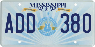 MS license plate ADD380
