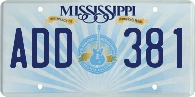 MS license plate ADD381