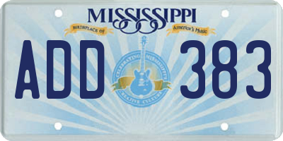 MS license plate ADD383