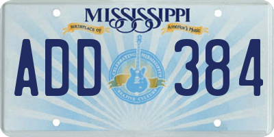 MS license plate ADD384