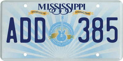MS license plate ADD385