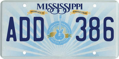 MS license plate ADD386