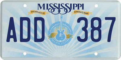 MS license plate ADD387