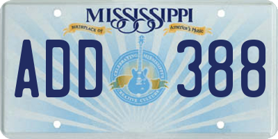 MS license plate ADD388