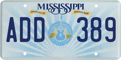 MS license plate ADD389