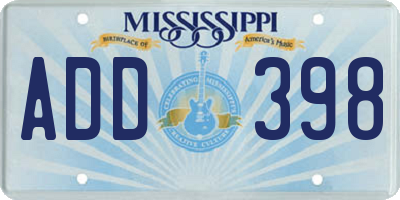 MS license plate ADD398