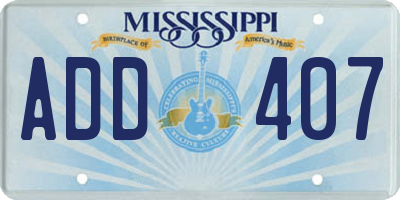 MS license plate ADD407