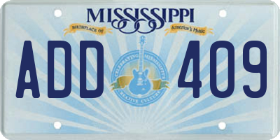 MS license plate ADD409