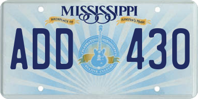 MS license plate ADD430