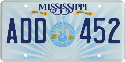 MS license plate ADD452
