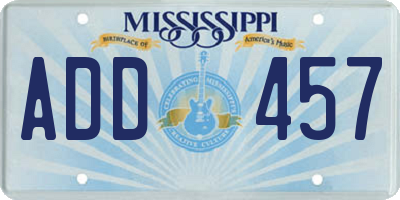 MS license plate ADD457