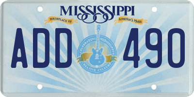 MS license plate ADD490