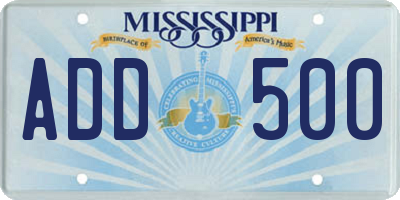 MS license plate ADD500