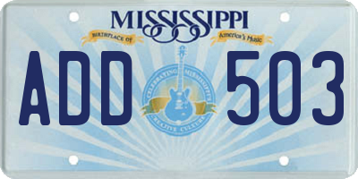 MS license plate ADD503