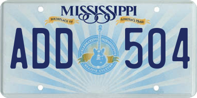 MS license plate ADD504