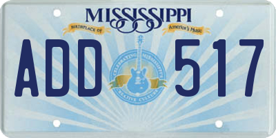 MS license plate ADD517