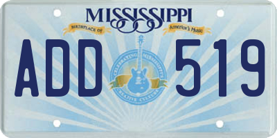 MS license plate ADD519
