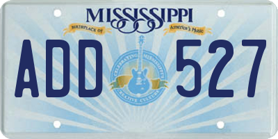 MS license plate ADD527