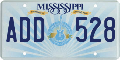 MS license plate ADD528