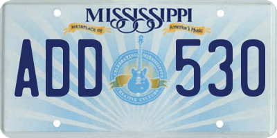 MS license plate ADD530