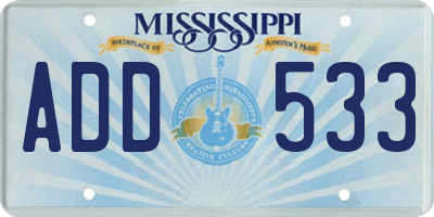 MS license plate ADD533