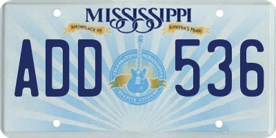 MS license plate ADD536