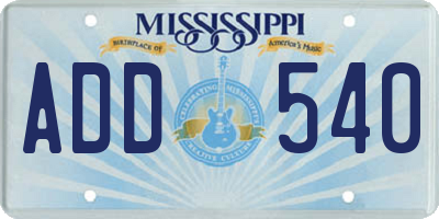 MS license plate ADD540