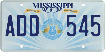 MS license plate ADD545
