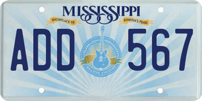 MS license plate ADD567