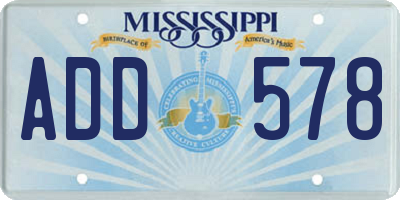 MS license plate ADD578