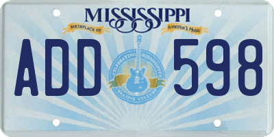 MS license plate ADD598