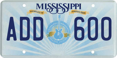 MS license plate ADD600
