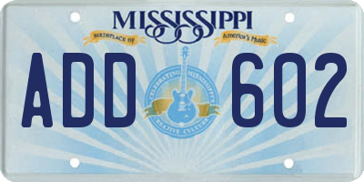 MS license plate ADD602