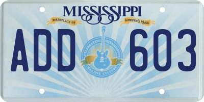 MS license plate ADD603
