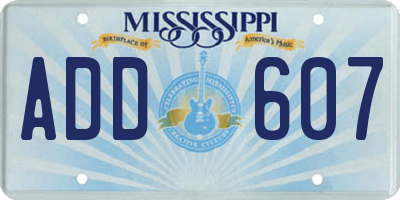 MS license plate ADD607