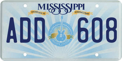 MS license plate ADD608