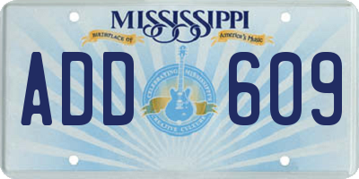 MS license plate ADD609