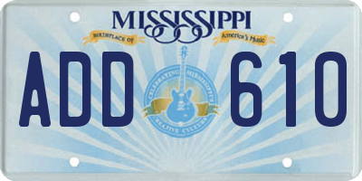 MS license plate ADD610