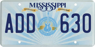 MS license plate ADD630