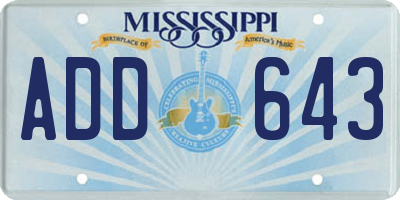 MS license plate ADD643