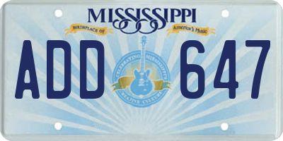 MS license plate ADD647