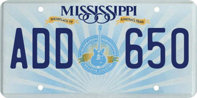 MS license plate ADD650
