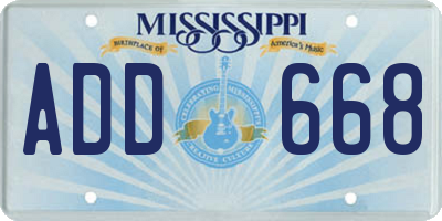 MS license plate ADD668