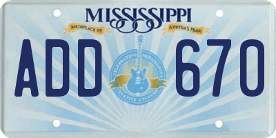 MS license plate ADD670