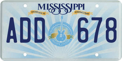 MS license plate ADD678