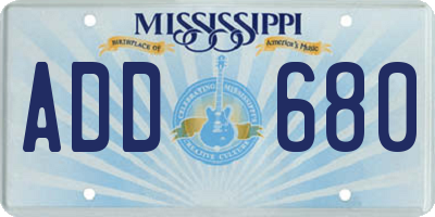 MS license plate ADD680
