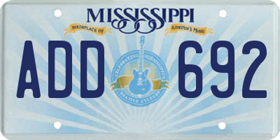 MS license plate ADD692