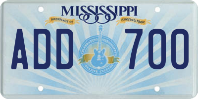 MS license plate ADD700