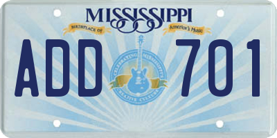 MS license plate ADD701