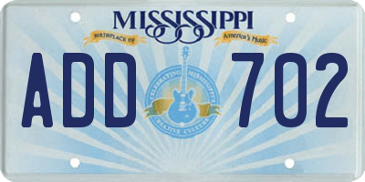MS license plate ADD702